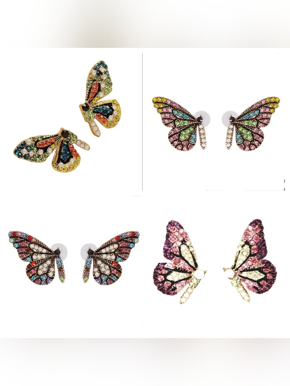 Butterfly Wings Rhinestone Stud Earrings Pastel Multi-color - Picture 16 of 17